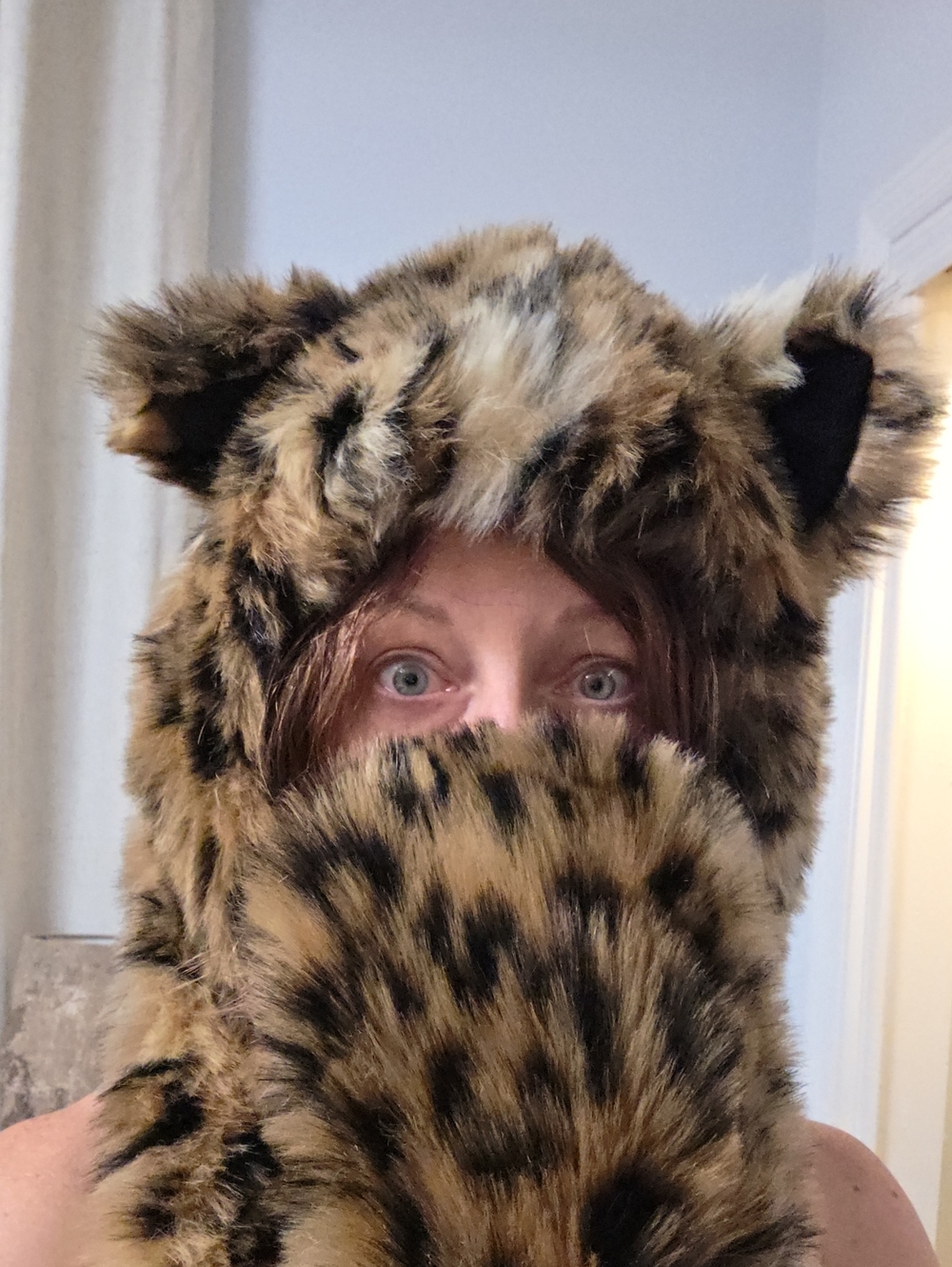 SpiritHoods Leopard Print Faux Fur Hood with Ears in Brown and Black